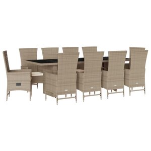vidaXL Ensemble à manger de jardin et coussins 11 Pièces beige poly rotin
