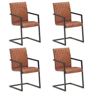 vidaXL Chaises à manger cantilever lot de 4 marron cuir véritable