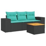 vidaXL Salon de jardin 4 Pièces avec coussins noir résine tressée