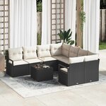 vidaXL Ensemble de canapé de jardin avec coussin 9 Pièces Noir et Crème