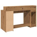 Bureau table poste de travail meuble d'ordinateur informatique étude avec lumières LED chêne artisanal bois d'ingénierie brun 02_0023417