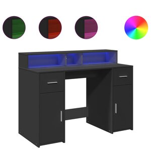 vidaXL Bureau avec lumières LED noir 120x55x91 cm bois d'ingénierie