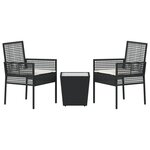Ensemble de Bistro de Jardin 3 Pièces avec Coussins en Poly Rattan Noir