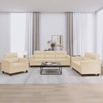 vidaXL Ensemble de canapés 3 Pièces avec coussins crème tissu microfibre