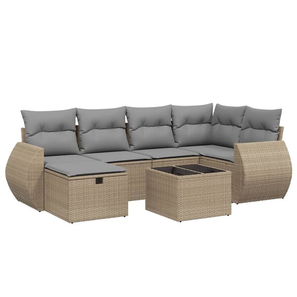 vidaXL Salon de jardin avec coussins 7Pièces mélange beige résine tressée