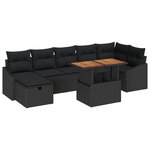 vidaXL Canapé de jardin 8 pièces avec coussins noirs en rattan poly