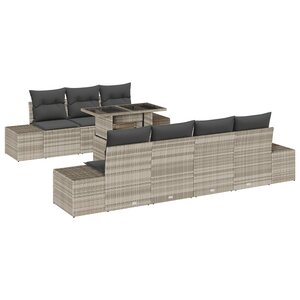 vidaXL Ensemble de canapé de jardin 8 pièces avec coussins gris clair en rotin synthétique