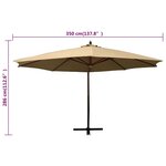 vidaXL Parasol suspendu avec mât en bois 350 cm taupe