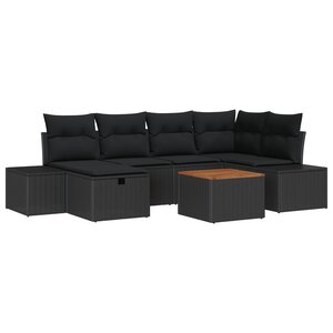 vidaXL Ensemble de canapé de jardin 7 pièces avec coussins Noir Rotin en poly rotin