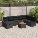vidaXL Ensemble de canapé de jardin avec coussin 9 Pièces Noir Poly rotin