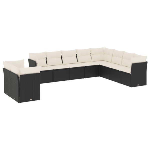 vidaXL Salon de jardin 10 Pièces avec coussins noir résine tressée