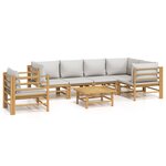 vidaXL Salon de jardin 7 Pièces avec coussins gris clair bambou