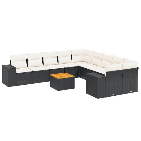 vidaXL Salon de jardin 11 Pièces avec coussins noir résine tressée