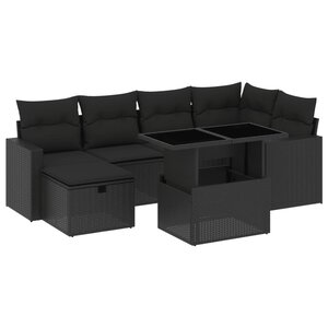 vidaXL Salon de jardin 7 Pièces avec coussins noir résine tressée