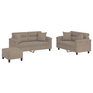 vidaXL Ensemble de canapés 3 Pièces avec coussins Taupe Tissu microfibre