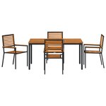 vidaXL Ensemble repas 5 pièces Noir Poly Rattan Acacia