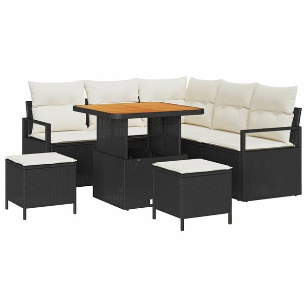 vidaXL Ensemble de canapé de jardin avec coussin 8 Pièces Noir Poly rotin