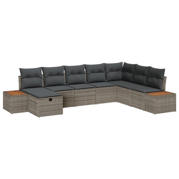 Ensemble de canapé de jardin vidaXL 8 pièces avec coussins en poly rattan gris