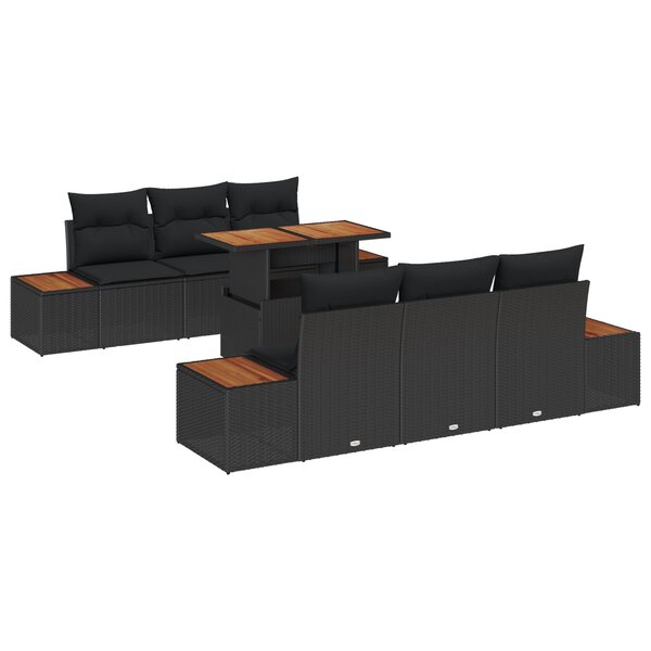 Ensemble de canapé de jardin 7 pièces avec coussins noir poly rotin vidaXL