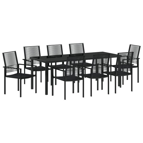 vidaXL Ensemble de Salle à Manger de Jardin 9 Pièces Noir Rattan PVC