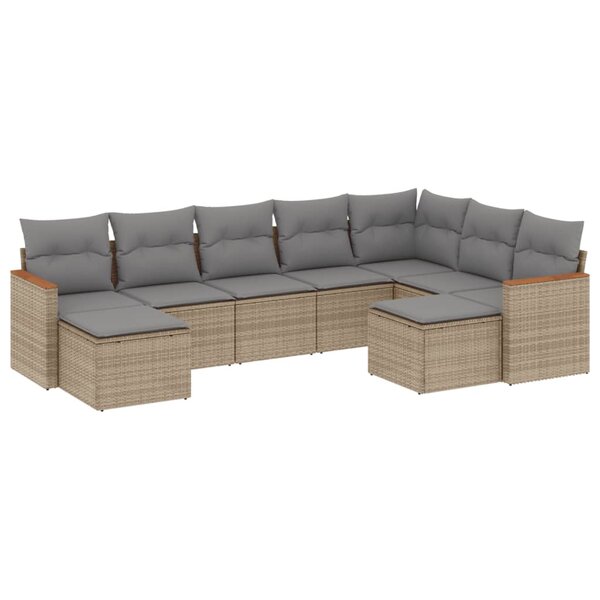 vidaXL Salon de jardin avec coussins 9 Pièces beige résine tressée