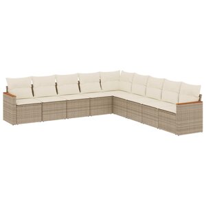 vidaXL Salon de jardin avec coussins 9 Pièces beige résine tressée