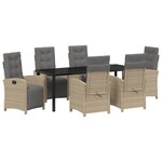 Ensemble de salle à manger de jardin 7 pièces avec coussins Rattan poly beige