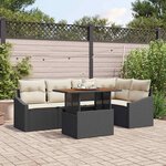 vidaXL Ensemble de jardin 6 pièces avec coussins en poly rotin noir et en acacia