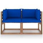 vidaXL Canapé palette de jardin 2 places et coussins bleu Pinède