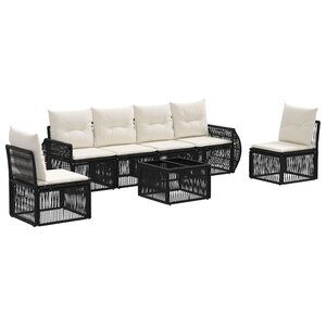 vidaXL Ensemble de canapé de jardin 7 Pièces Noir et blanc crème