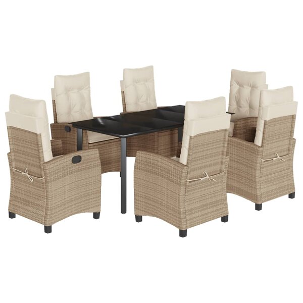 vidaXL Ensemble à manger de jardin et coussins 7 Pièces beige poly rotin