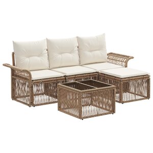 vidaXL Ensemble de canapé de jardin 5 Pièces Beige polyrotin