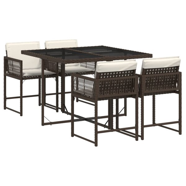 vidaXL Ensemble à manger de jardin 5 Pièces et coussins marron poly rotin