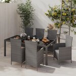 vidaXL Salon de jardin 7 Pièces avec coussins Résine tressée Gris