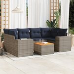 vidaXL Salon de jardin 7 Pièces avec coussins gris résine tressée