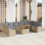 vidaXL Ensemble de salle à manger de jardin 11 pièces avec coussins en poly rotin acacia