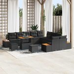 vidaXL Ensemble de canapé de jardin avec coussin 13 Pièces Noir