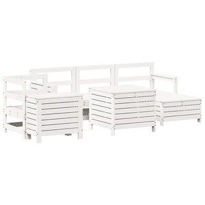 vidaXL Salon de jardin 7 Pièces blanc bois de pin massif