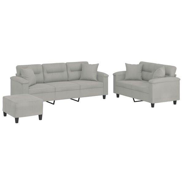 vidaXL Ensemble de canapés 3 Pièces coussins Gris clair Tissu microfibre