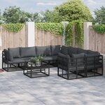 vidaXL Ensemble de canapé de jardin avec coussin 9 Pièces Noir Aluminium