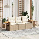 vidaXL Salon de jardin avec coussins 3 Pièces beige résine tressée