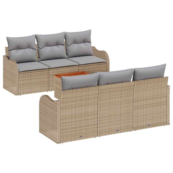 vidaXL Ensemble de canapé de jardin 7 Pièces Beige Poly rotin