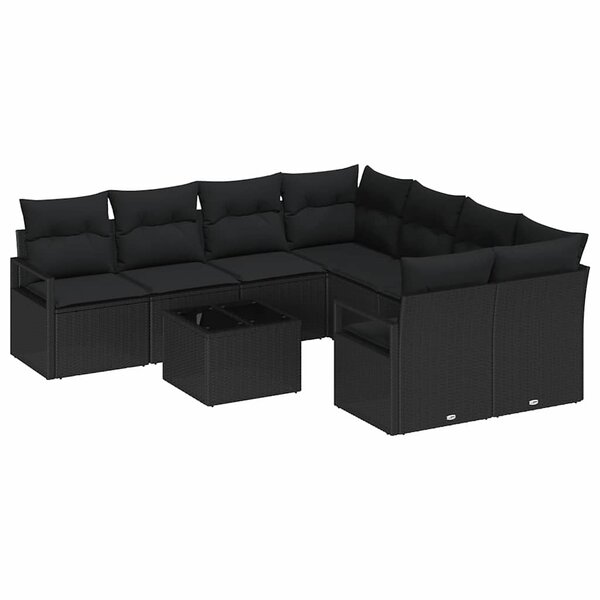 vidaXL Ensemble de Canapés avec coussin 9 Pièces Noir polyrotin