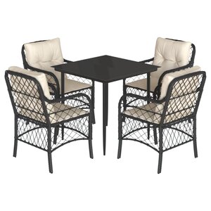 vidaXL Ensemble à manger de jardin coussins 5Pièces Noir Résine tressée