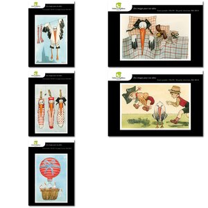 Lot de 5 cartes postales - cigogne heureuse - dessins katia schmitt