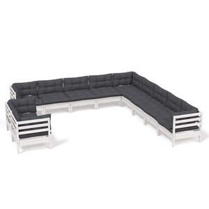 vidaXL Salon de jardin 11 Pièces avec coussins blanc bois de pin solide