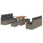 vidaXL Ensemble de canapé de jardin avec coussin 9 Pièces Gris Poly rotin
