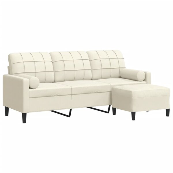 vidaXL Canapé à 3 places avec repose-pieds Crème 180 cm Velours