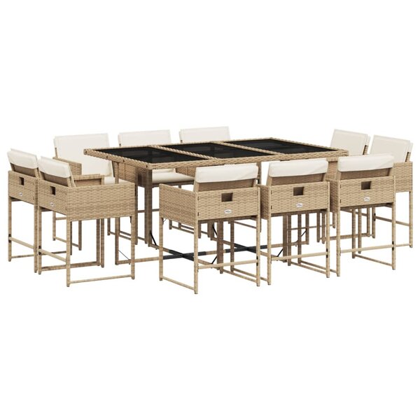 vidaXL Ensemble à manger de jardin et coussins 11 Pièces beige poly rotin