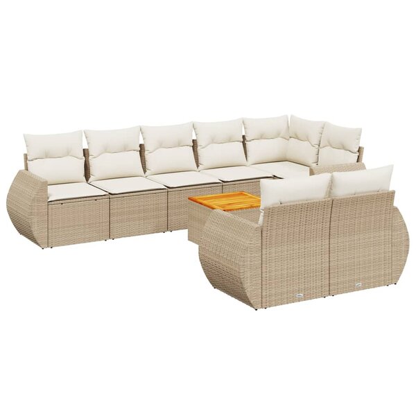 vidaXL Salon de jardin avec coussins 9 Pièces beige résine tressée